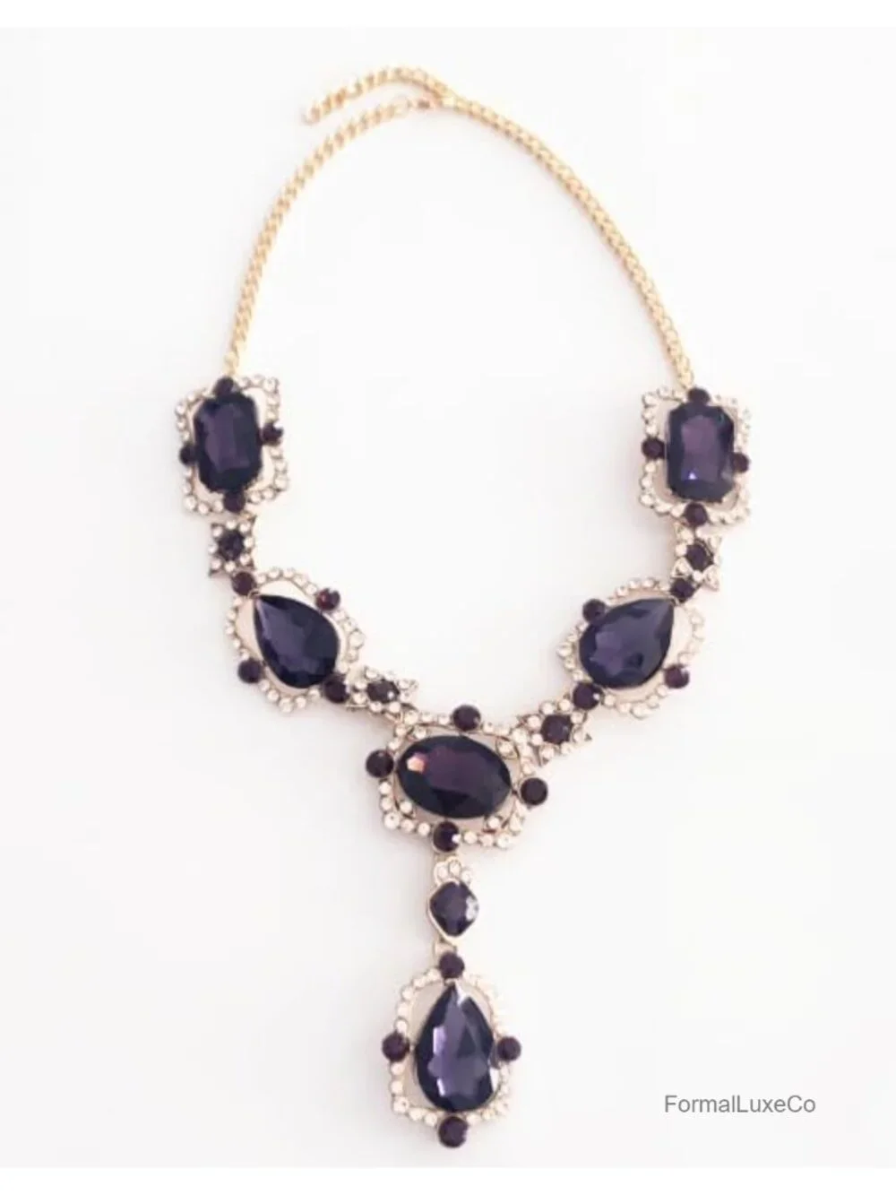 Extra Large Rhinestone Statement Collar Necklace, Chunky Art Deco Style, Gold